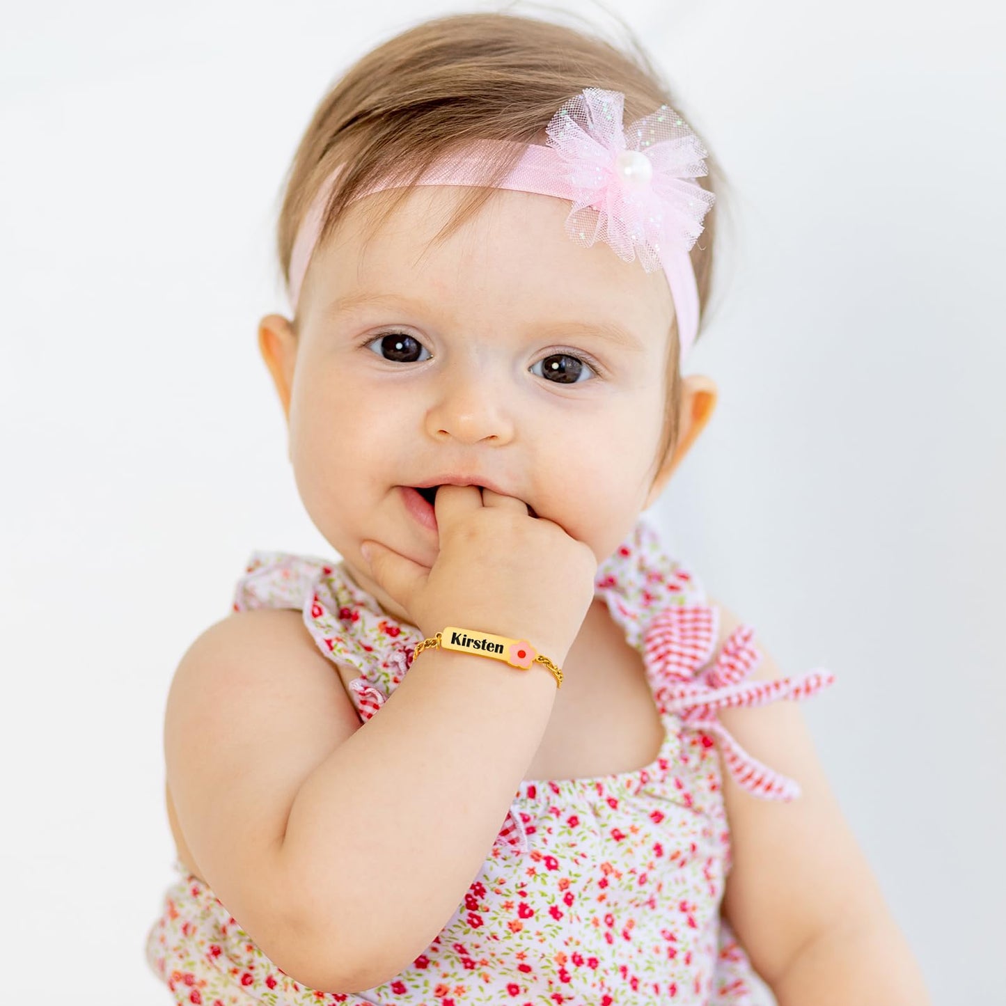 Personalized Baby Name Bracelet, 18K Gold Plated Customized Bracelets Id Protection Bracelet New Born Birthday Gift for Toddler Girls Boys