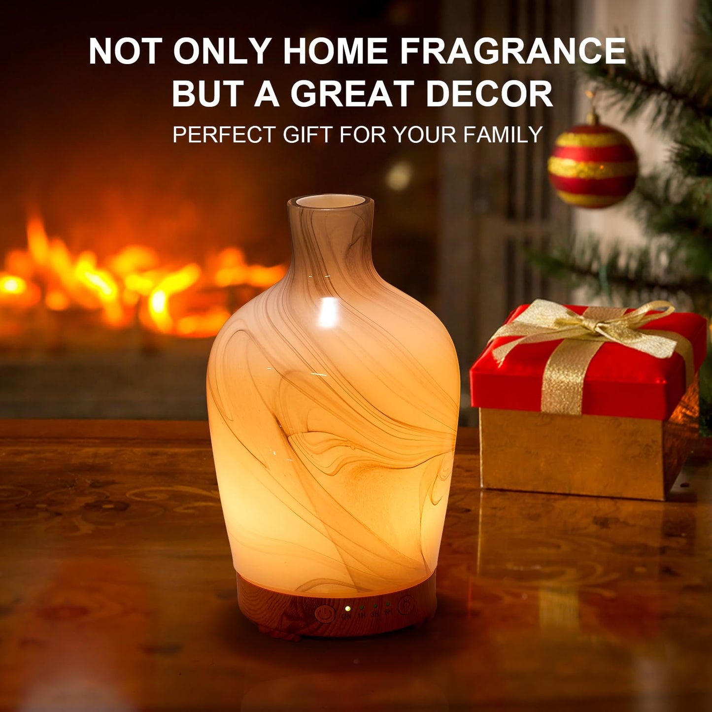 Essential Oil Diffuser Hand Blown Glass Aromatherapy Diffuser - Ultrasonic Cool Mist Scent Aroma Diffuser, Whisper Quiet with Auto Shut-Off, Timer Setting &7 Colors Night Light for Home