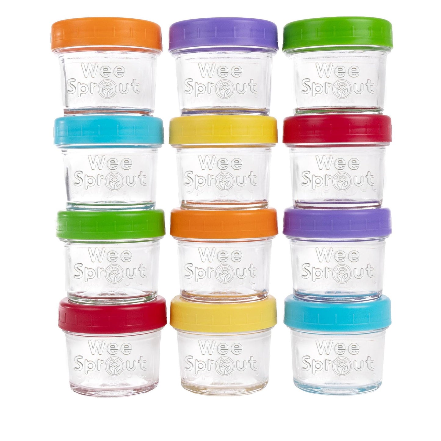 WeeSprout Glass Baby Food Storage Jars w/Lids (8 oz, 8 Pack Set) Snack, Puree, Reusable Small Containers, Breast Milk, Fridge or Freezer, Microwave & Dishwasher Safe, Essential Must Have for Infants