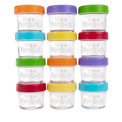 WeeSprout Glass Baby Food Storage Jars w/Lids (8 oz, 8 Pack Set) Snack, Puree, Reusable Small Containers, Breast Milk, Fridge or Freezer, Microwave & Dishwasher Safe, Essential Must Have for Infants