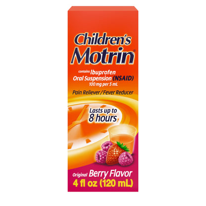 Motrin Children's Oral Suspension 100mg Ibuprofen Medicine, NSAID Fever Reducer & Pain Reliever for Minor Aches & Pains Due to Cold & Flu, Dye Free, Alcohol-Free, Berry Flavored, 8 fl. oz