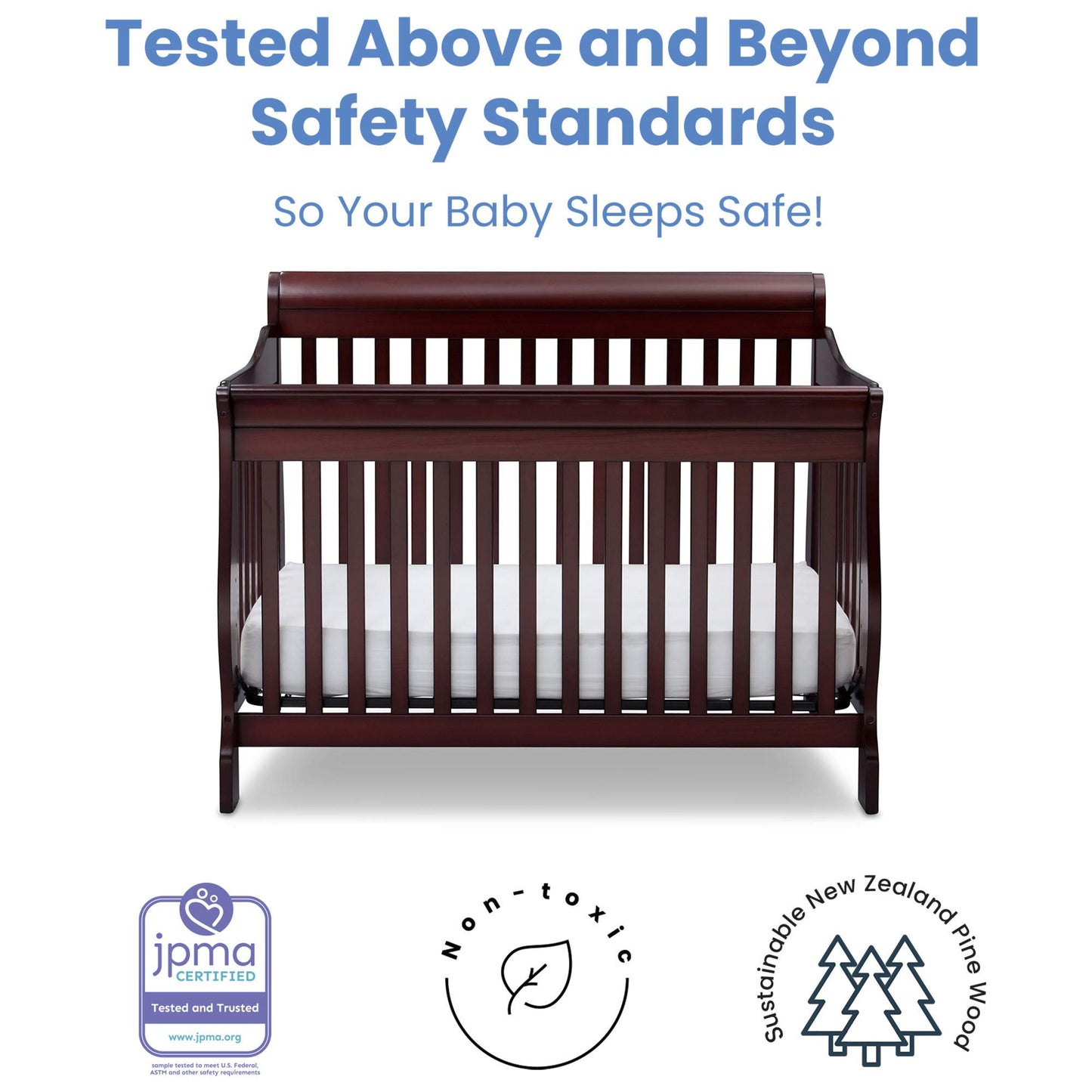 Delta Children Simmons Kids Carter 6-in-1 Convertible Crib - Greenguard Gold Certified, Black Ebony