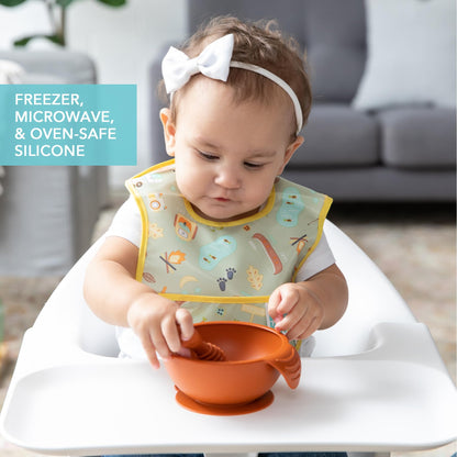 Bumkins Baby Bowls, Disney Minnie Mouse Silicone Baby Feeding Set, Suction Bowls for Baby and Toddler with Spoon, First Feeding Set, Platinum Silicone Bowl for Babies 4 Months