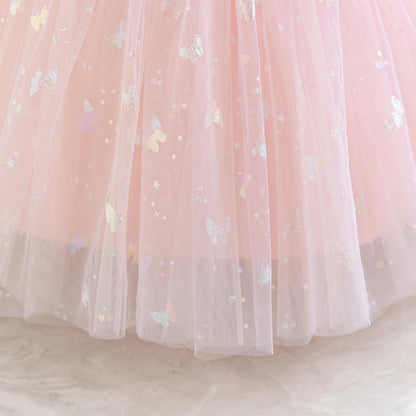 IDOPIP Toddler Baby Girls Shiny Butterfly Tutu Dress Princess Birthday Party Pageant Flower Girl Wedding V-Backless Dresses