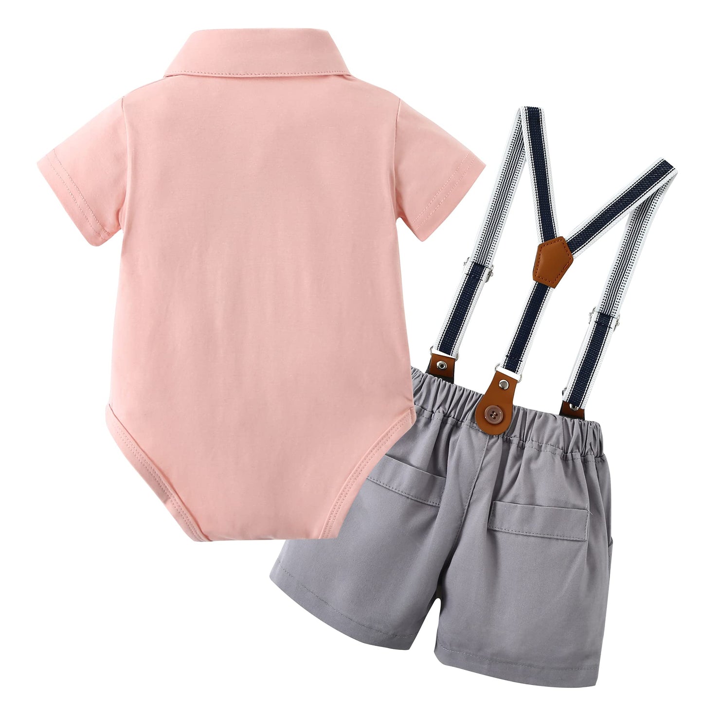 ZOEREA Baby Boy Clothes Suit Infant Short Sleeve Gentleman Outfits Dress Shirt+Bowtie+Suspender Shorts 0-18M