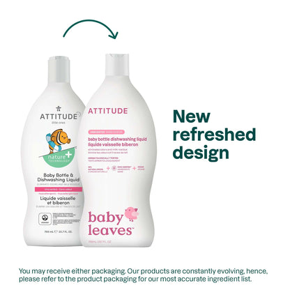 ATTITUDE Baby Dish Soap and Bottle Cleaner, EWG Verified Dishwashing Liquid, No Added Dyes or Fragrances, Tough on Milk Residue and Grease, Vegan, Pear Nectar, 23.7 Fl Oz