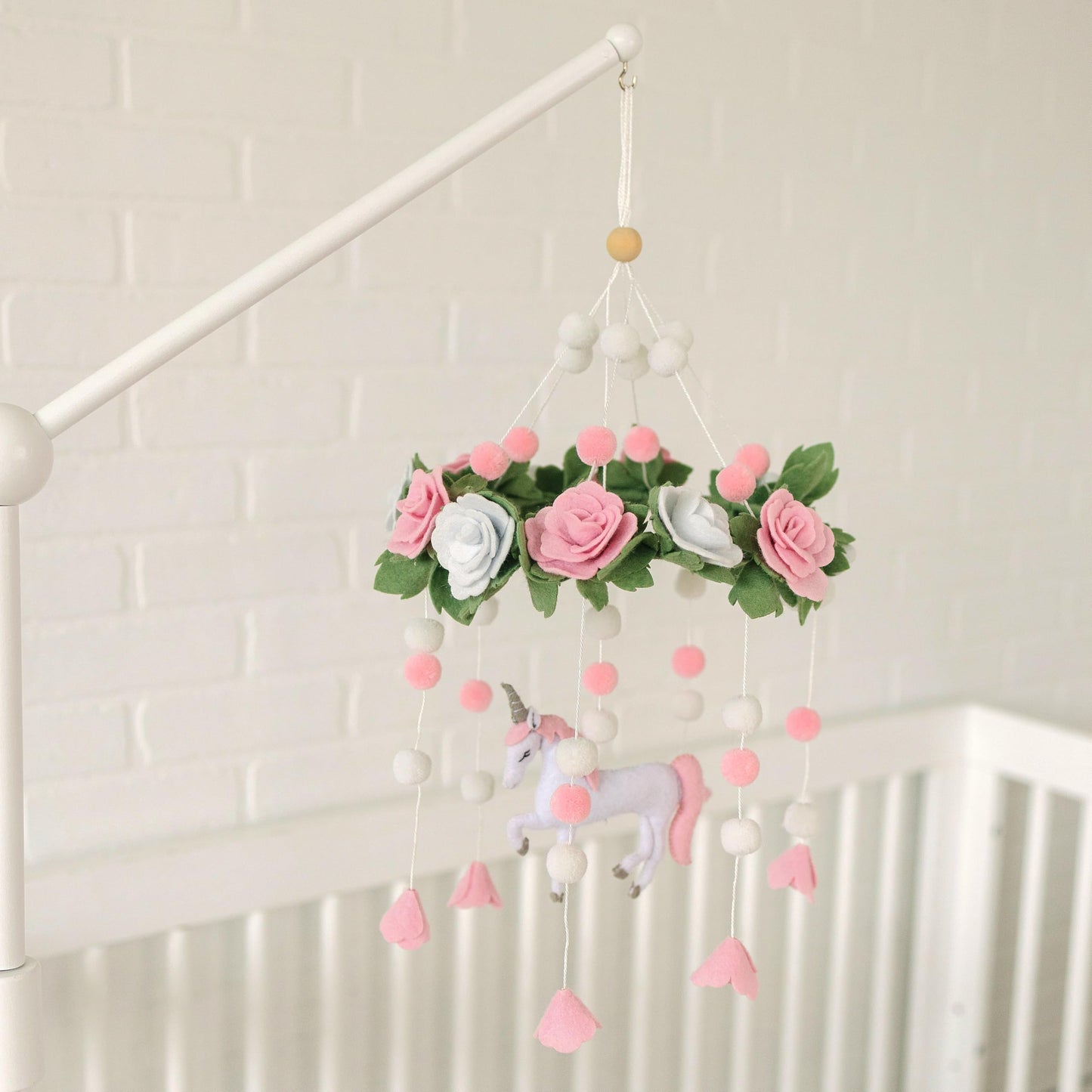 Baby Crib Mobile (Felt Rose) - Baby Shower Gift Nursery Decorations - Handmade Floral Decor for Girls