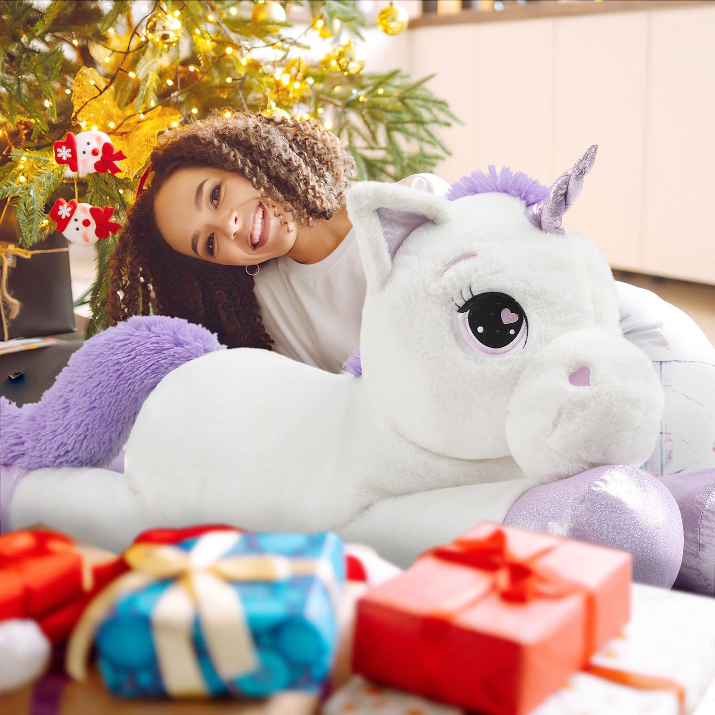 43" Giant Unicorn Stuffed Animal, Unicorn Plush Pillow Toys Big Plushy Fluffy, Gift for Girls Kids Boys Girlfriend, White & Purple