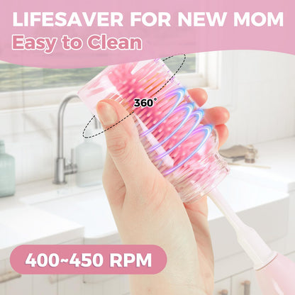 Electric Bottle Brush Cleaner,Rechargable Baby Bottle Brush with Thermometer,Drying Rack,Waterproof Baby Bottle Cleaner with Nipple&Straw Brush,Perfect Essentials Gift for New Mom (Violet)