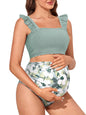 Summer Mae Maternity High Waist Bikini Swimsuit Two Piece Ruffled Hem Cute Bathing Suit Floral Pregnancy Swimwear