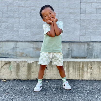 Toddler Baby Boy Summer Clothes Set Short Sleeve Checkered Tops & Shorts Novelty Color Block Outfits