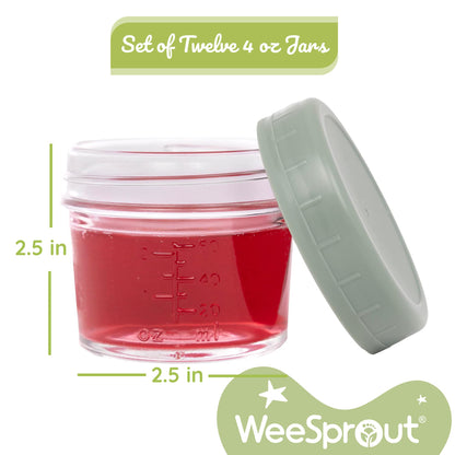 WeeSprout Glass Baby Food Storage Jars w/Lids (8 oz, 8 Pack Set) Snack, Puree, Reusable Small Containers, Breast Milk, Fridge or Freezer, Microwave & Dishwasher Safe, Essential Must Have for Infants