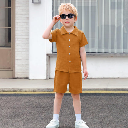 U·nikaka Baby Boys 2 Piece Summer Outfits Casual Toddler Short Sets Little Boys Button Down Shirts Tops and Shorts 2-6Y