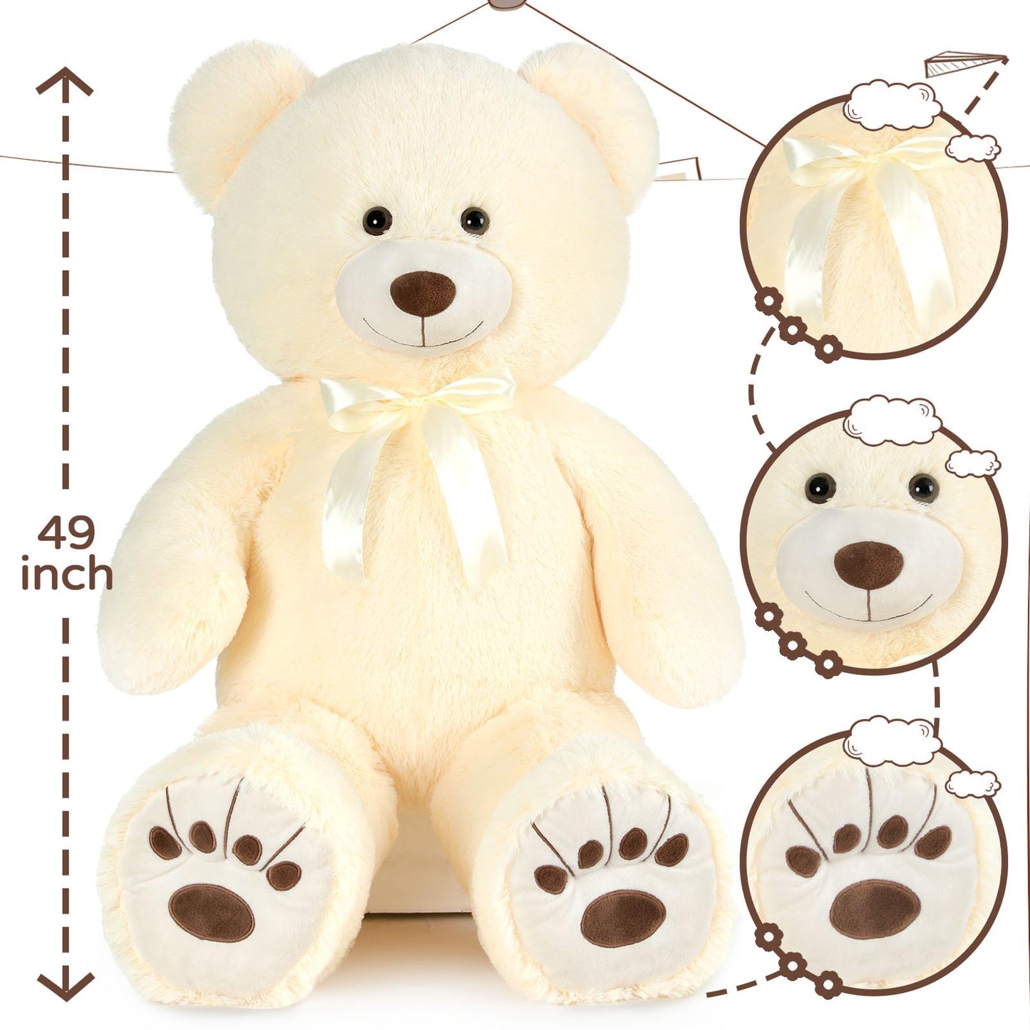 Muiteiur 49 inch Giant Teddy Bear Stuffed Animal, Big Bear Plush with Big Footprint, Great Gift for Party Decorations (Brown)
