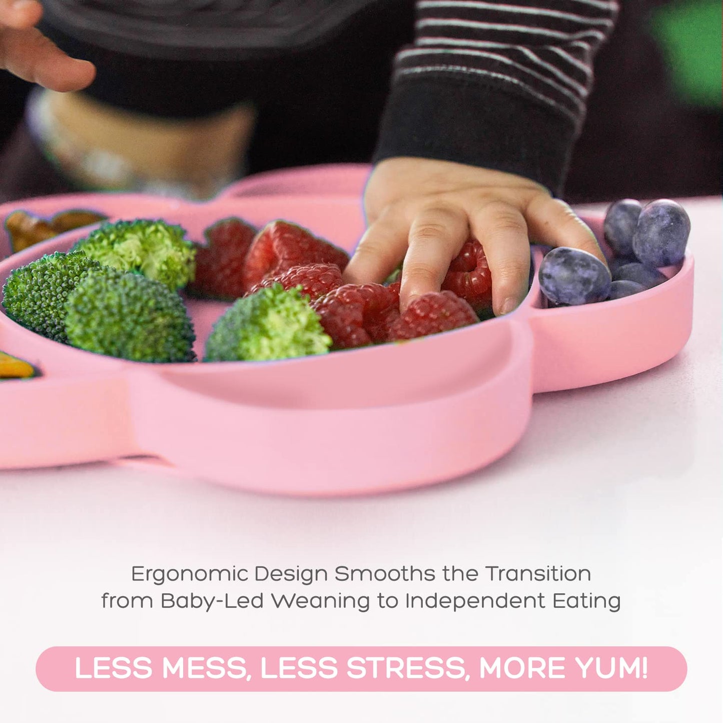 grabease Baby Essentials Must-Haves - Complete Feeding Set for Baby-Led Weaning and Portion Control - Suction Bottoms 4 Piece Set, BPA and Phthalates-Free, Blush
