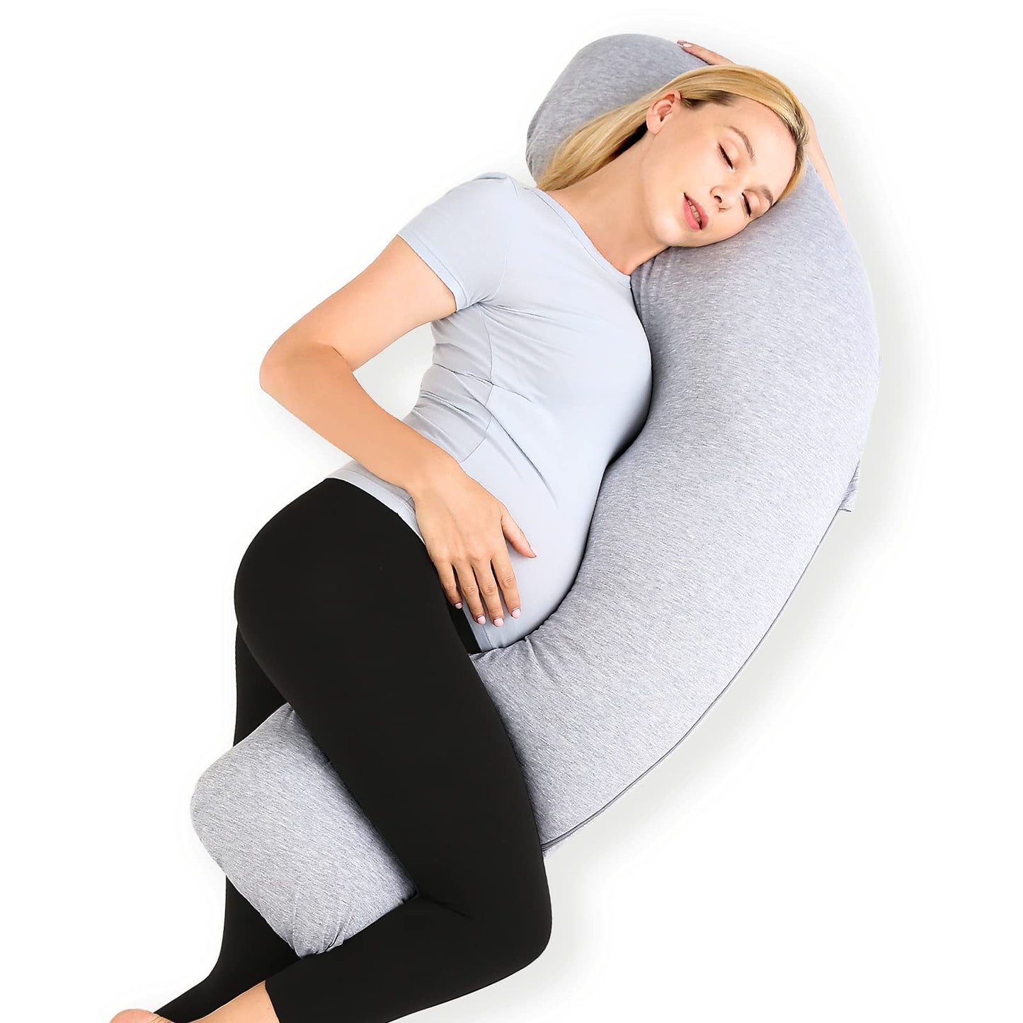 Momcozy Pregnancy Pillows for Side Sleeping, J Shaped Maternity Body Pillow for Pregnancy, Soft Pregnancy Pillow for Head Neck Belly Support, Blue