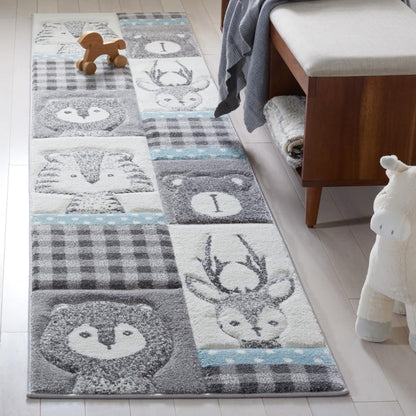 SAFAVIEH Carousel Kids Collection Area Rug - 5'3" Round, Grey & Ivory, Animal Design, Non-Shedding & Easy Care, Ideal for High Traffic Areas for Boys & Girls in Playroom, Nursery, Bedroom (CRK188B)
