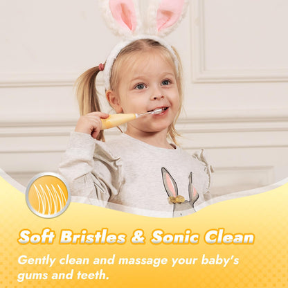 Papablic Toddler Sonic Electric Kids Toothbrush for Ages 1-3 Years, Baby Electric Toothbrush with Cute Penguin Cover and Smart LED Timer, 2 Brush Heads (Pippin)