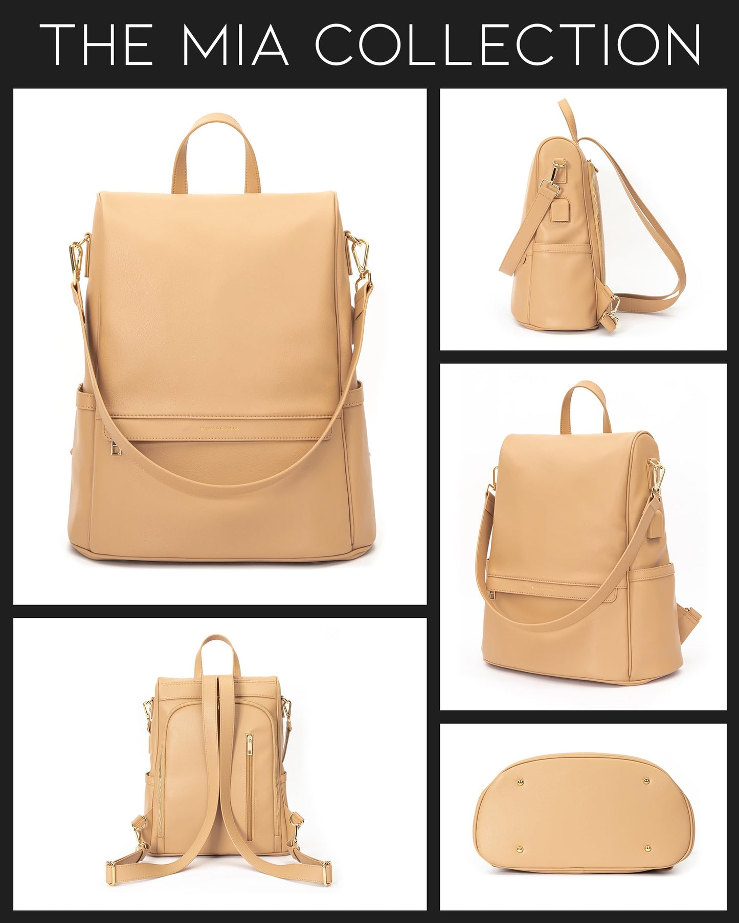 Leather Diaper Bag Backpack with USB Charging port, Changing Pad, Stroller Straps, and Bottle Holder (Brown Olivia)