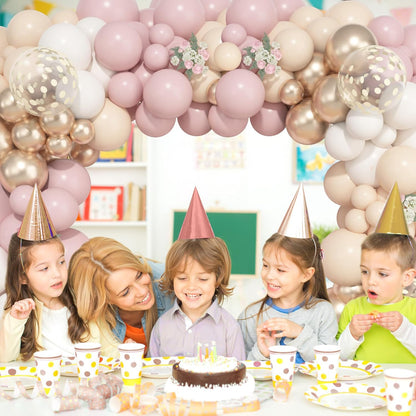 Ouddy Life 157 Pcs Boho Dusty Pink Balloons Arch Garland Kit, Blush Neutral Pink Sand White Metallic Gold Different Size Balloon for Girls Baby Shower Birthday Wedding Gender Reveal Party Decorations