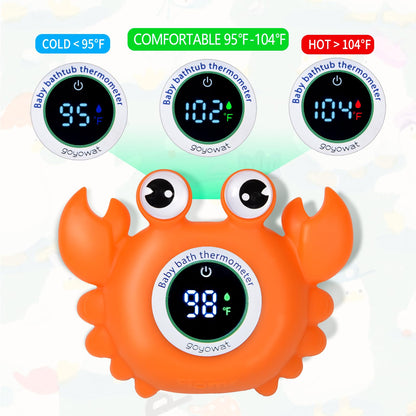 Baby Bath Thermometer with LED Display, Floating Crab Toy – 2-in-1 Water Safety Sensor for Infants, Color-Coded Alerts (Hot/Cold), Bath Tub Temperature Monitor, Cute Floating Bath Toy, Nursery