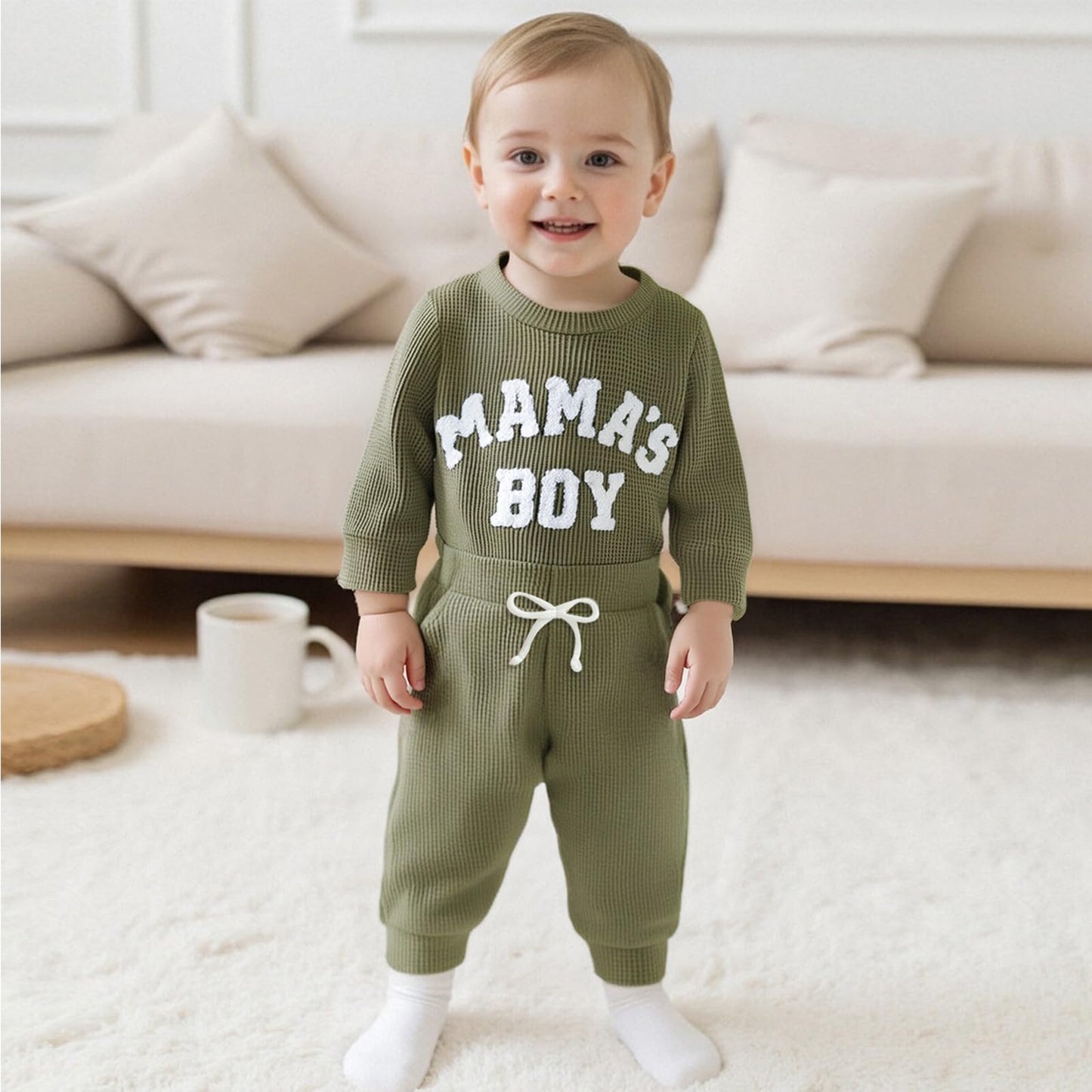 Douhoow Baby Boy Clothes Letters Embroidered Baby Sweatshirt Romper Waffle Pants Set Infant Boy Fall Winter Outfits