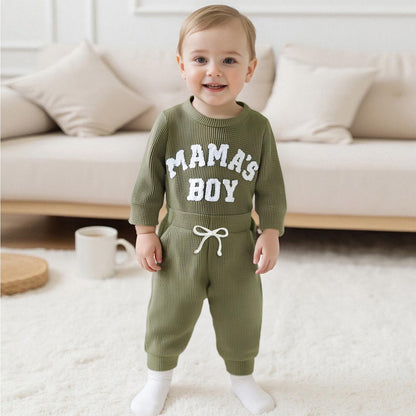 Douhoow Baby Boy Clothes Letters Embroidered Baby Sweatshirt Romper Waffle Pants Set Infant Boy Fall Winter Outfits