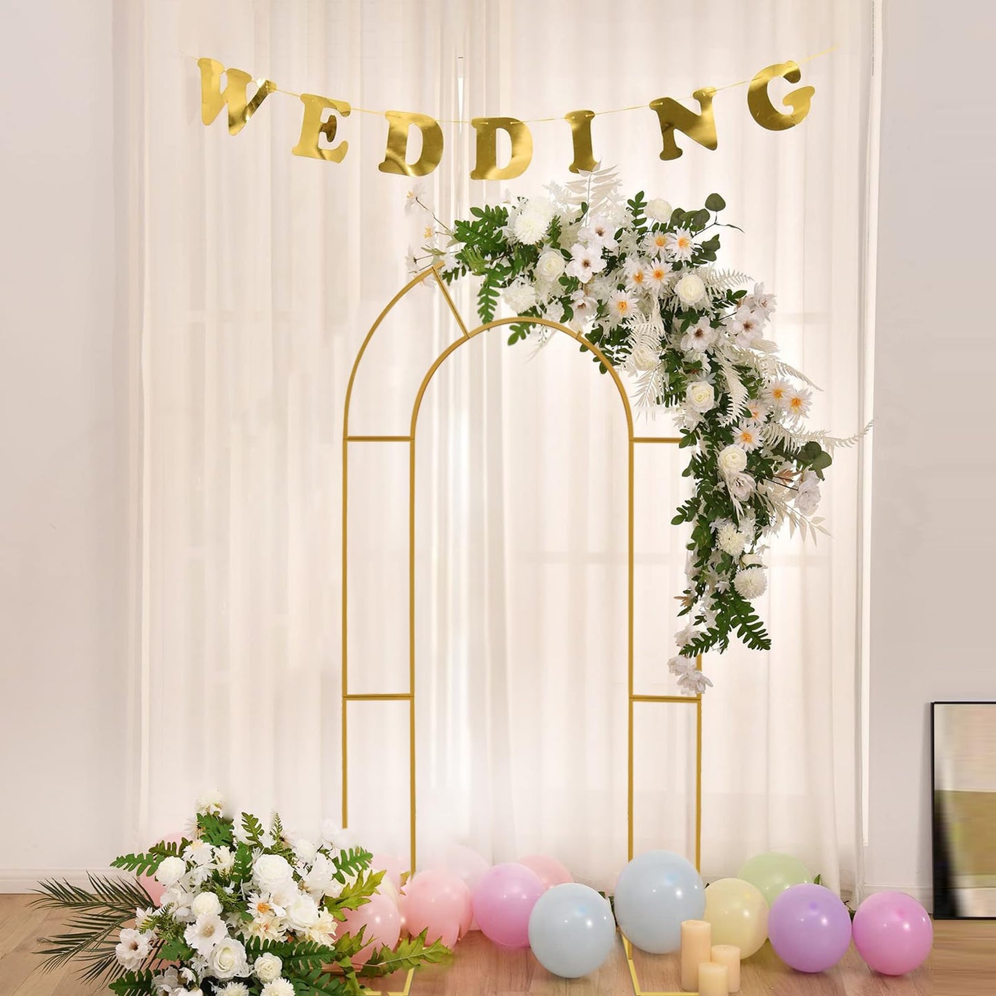 Double Arch Backdrop Stand Metal Open Arch Backdrop Frame U Shaped Wedding Arches for Ceremony Baby Shower Garden Birthday Party Decoration (Gold, 6FT×3FT)