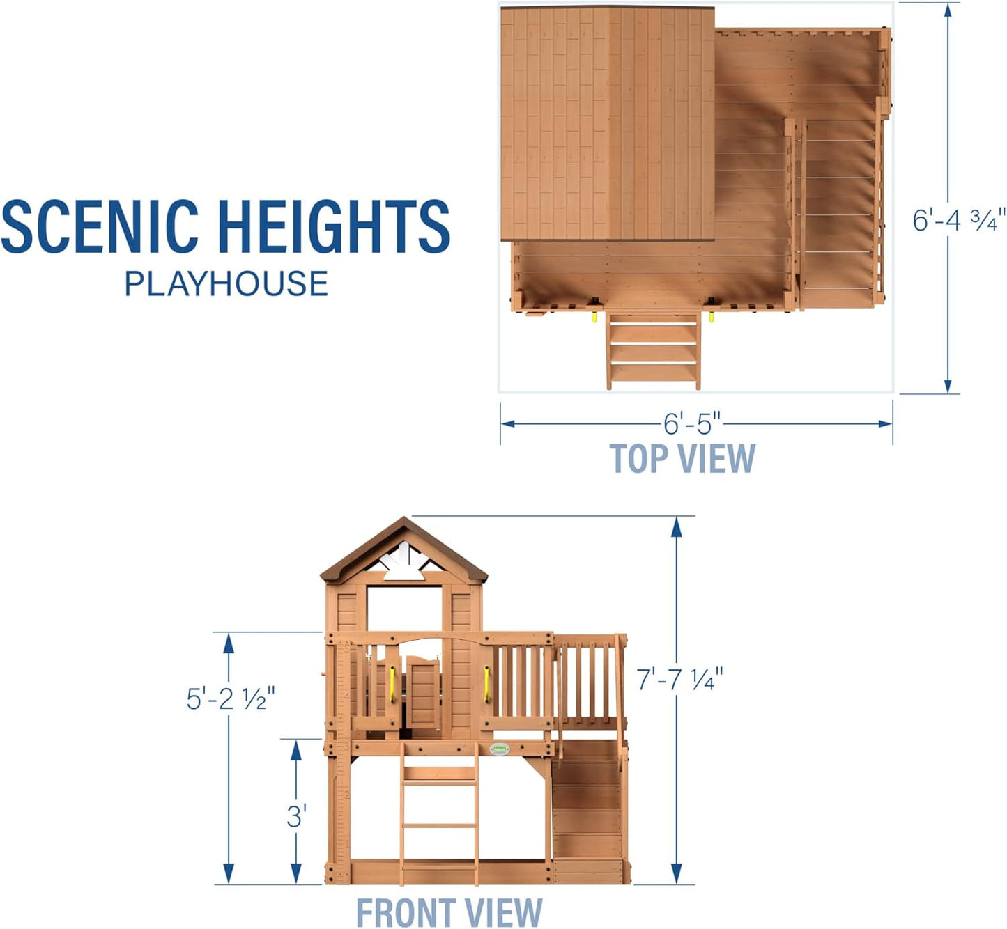 Backyard Discovery Scenic Heights Elevated Cedar Wooden Kids Playhouse with Play Kitchen, Wrap-Around Deck, Toy Storage Bench, Saloon-Style Doors, Ladder, Stairs, and Growth Chart for Outdoor Play