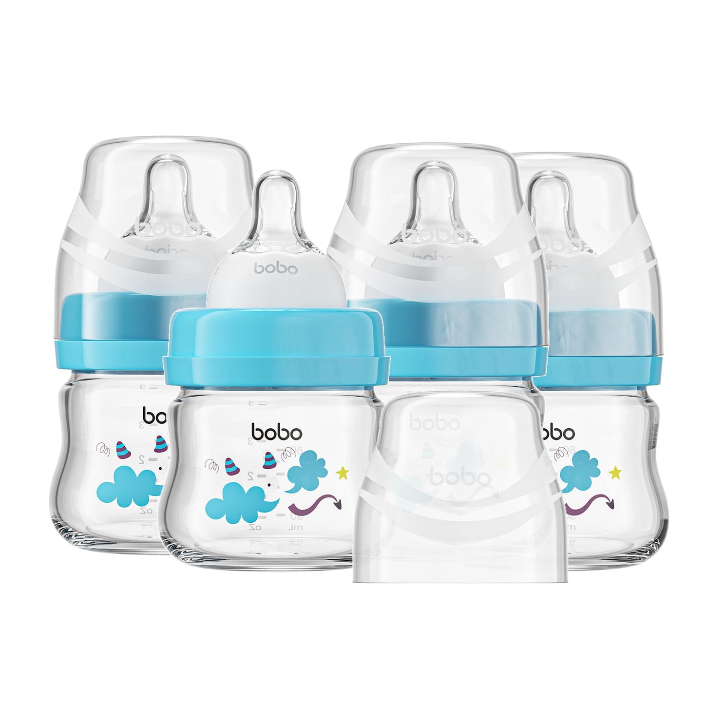 YOHKOH Glass Baby Bottles with Slow Flow Nipple, Newborn Anti-Colic Baby Bottles for 0+ Months, Wide Neck Feeding Bottle, Clear (Red, 2.7oz (Pack of 2))
