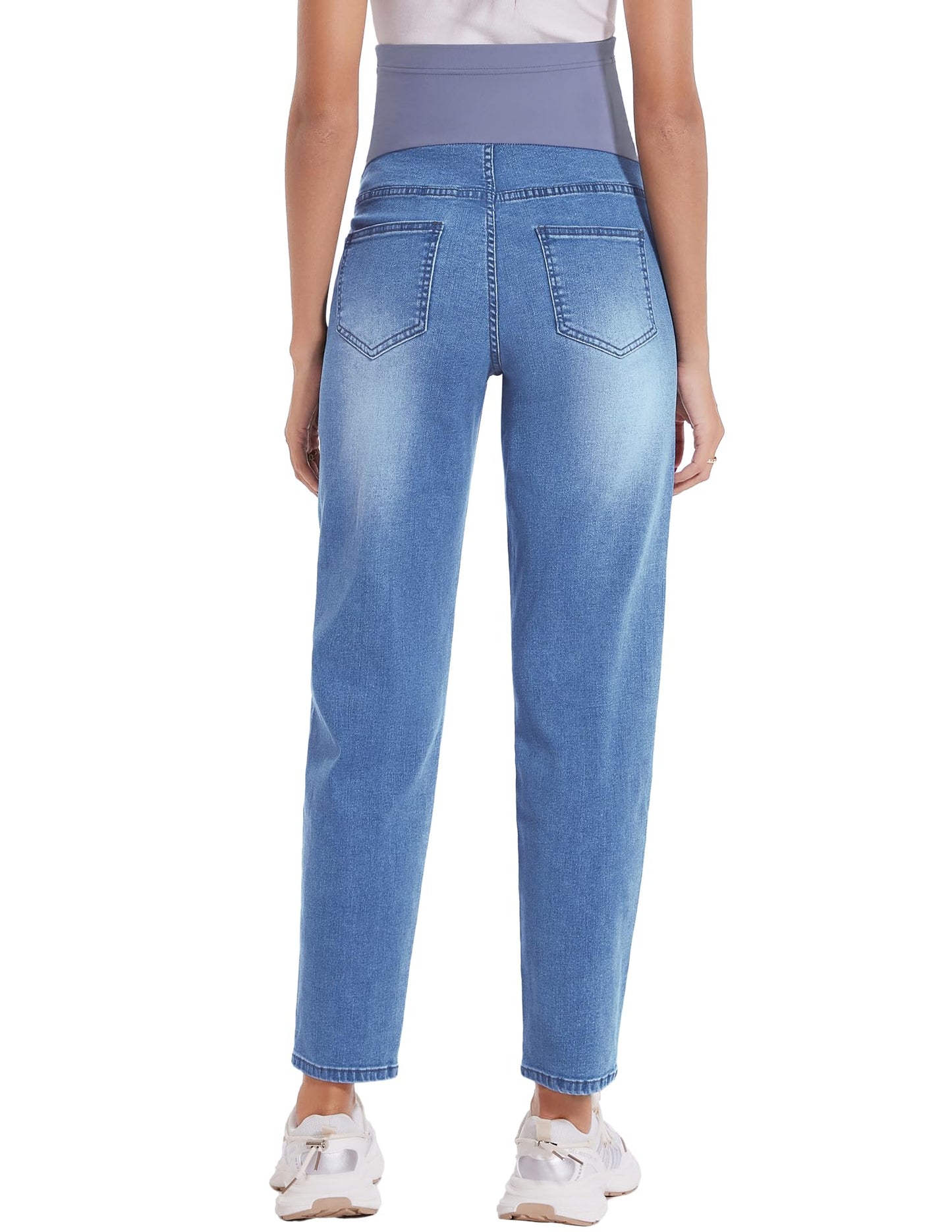 POSHGLAM Women's Maternity Jeans Over Belly Comfy Stretch Boyfriend Jeans Loose Pregnancy Pants, S-XXL