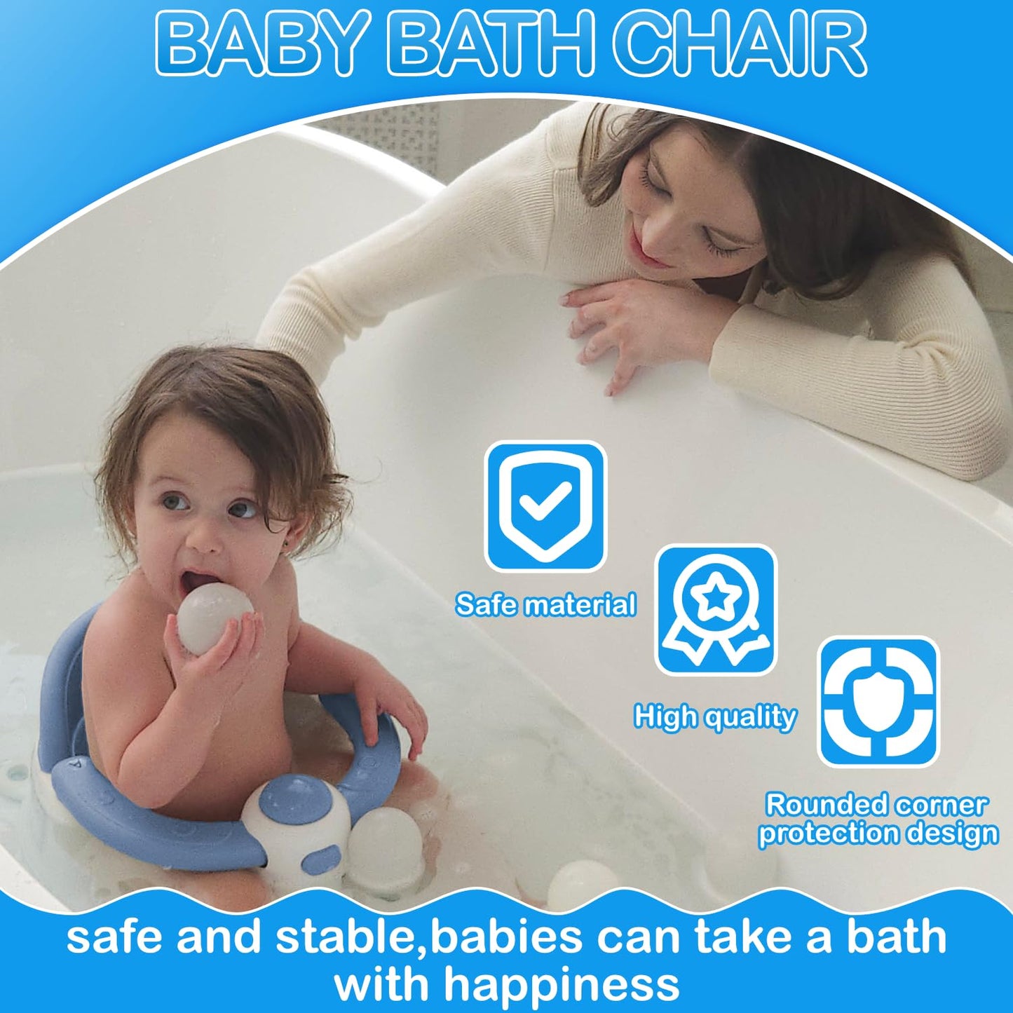Baby Bath Seat for Babies 6 Months & up, Non-Slip Toddler Bath Seat for Baby & Newborn, Sit Up Bath Seat for Baby,Grey