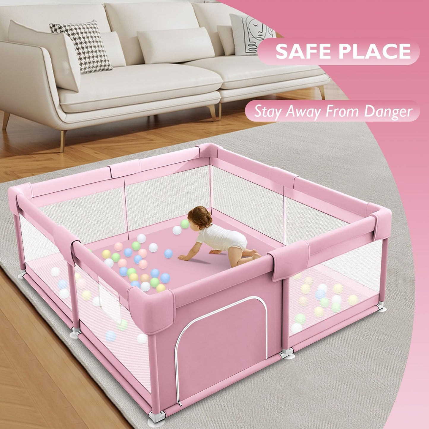 Baby Playpen 50x50 Inch, Play Pens for Babies and Toddlers Baby Fence Baby Play Yards for Indoor & Outdoor with Breathable Mesh Anti-Fall Playpen