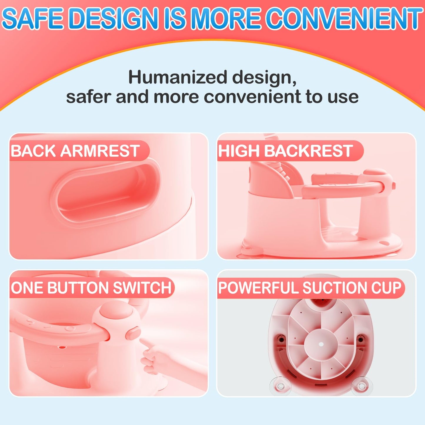 Baby Bath Seat for Babies 6 Months & up, Non-Slip Toddler Bath Seat for Baby & Newborn, Sit Up Bath Seat for Baby,Grey