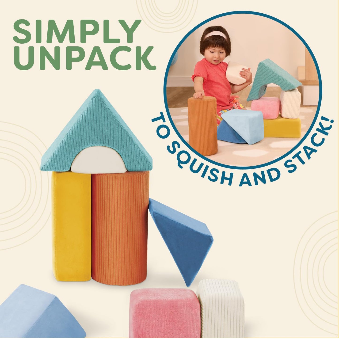 B. Toys Soft Fabric Building Blocks for Toddlers - Educational Alphabet Blocks with Textured Shapes - Stack & Play ABC Blocks for 6 Months+
