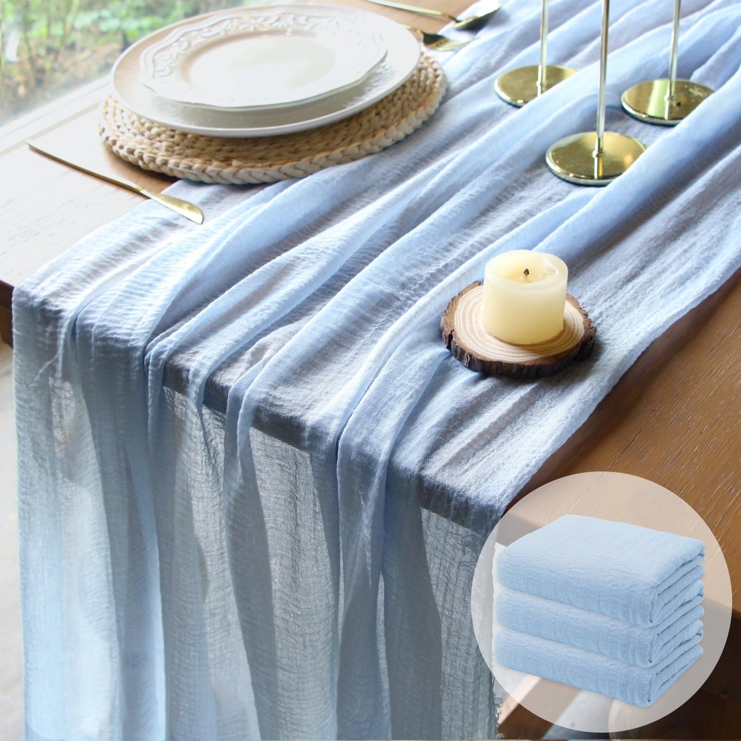 FEXIA Beige Cheesecloth Table Runner 35x120 Inches Ivory Gauze Rustic Boho Spring Easter Table Runner for Engagement Party Decorations Bridal Shower Wedding Party First Communion Centerpiece