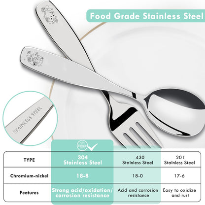 Lehoo Castle Kids Silverware Stainless Steel 6 Piece - Toddler Spoons and Forks Knife Set, Metal Kids Cutlery Set, Toddler Utensils Self Feeding (Dinosaur World)