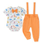 SANMIO Baby Boy Clothes 0-18 Months Newborn Outfits Short Sleeve Romper Top and Suspender Pants Baby Boy Summer Clothing 2Pcs