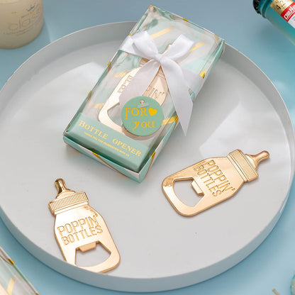 24 Pieces Baby Bottle Openers Shower Favoris, Gifts, Decorations, or Souvenir Guest Gift Boxes, Poppin Design for Baby Boys or Girls (24 Pack Green)