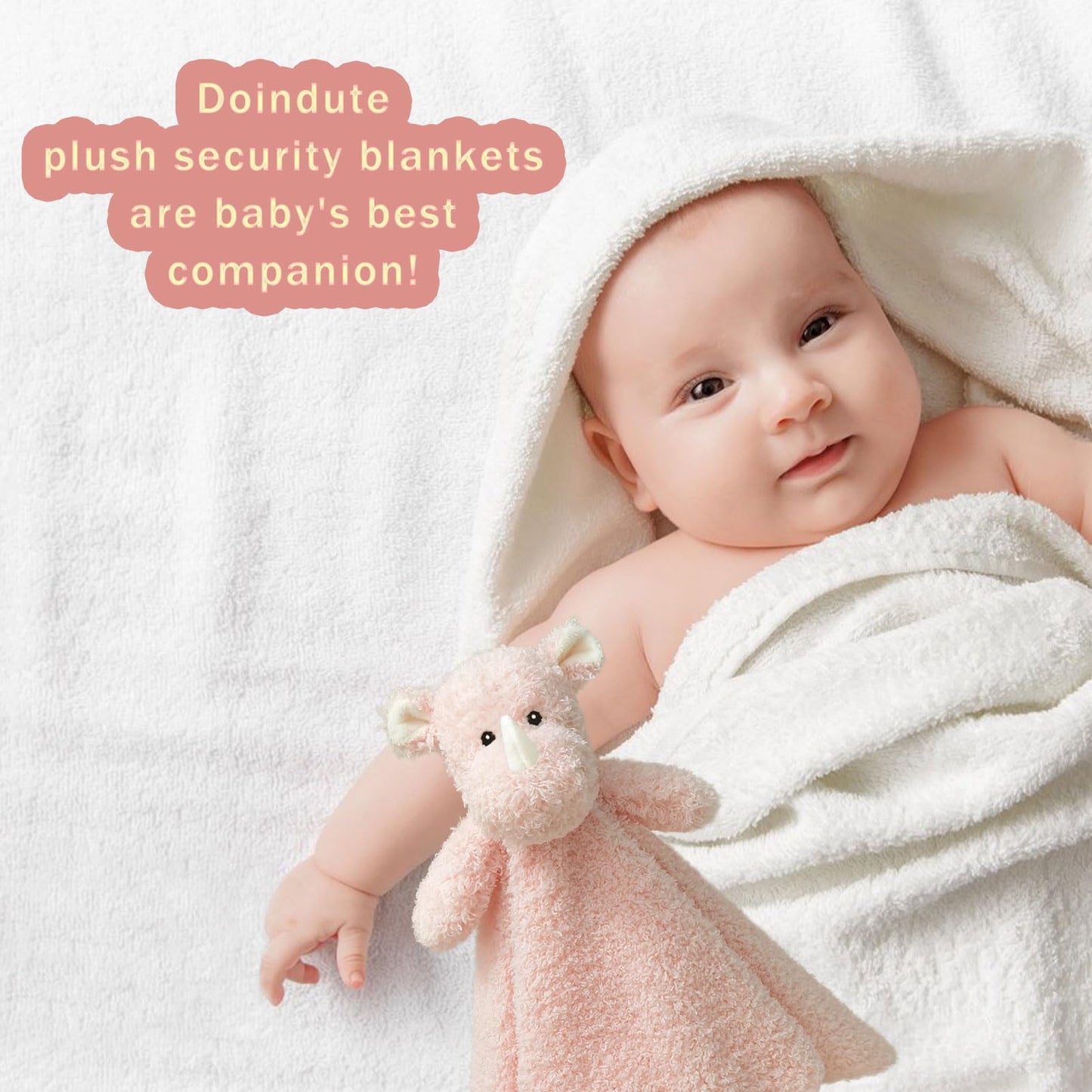 Baby Pink Rhino Soft Stuffed Animal Security Blanket, Plush Rhino Character Lovey Blanket, Baby Shower/Nursery Gift, Newborn Infant Toddler Snuggle Blankie for Boys Girls, 14 Inches