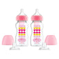 Dr. Brown’s Anti-Colic Options+ Wide-Neck Sippy Bottle Starter Kit, 9oz/270mL, with Level 3 Medium-Fast Flow Nipple and Soft 100% Silicone Sippy Spout, Pink, BPA Free, 6m+