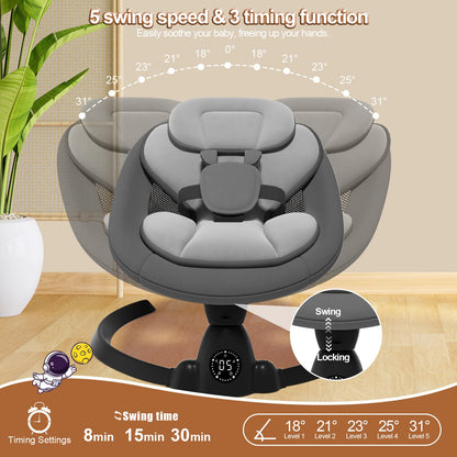 Electric Baby Swings for Infants to Toddler Baby Swing with Remote Control & Bluetooth Music 10-Preset Melodies (Pink)