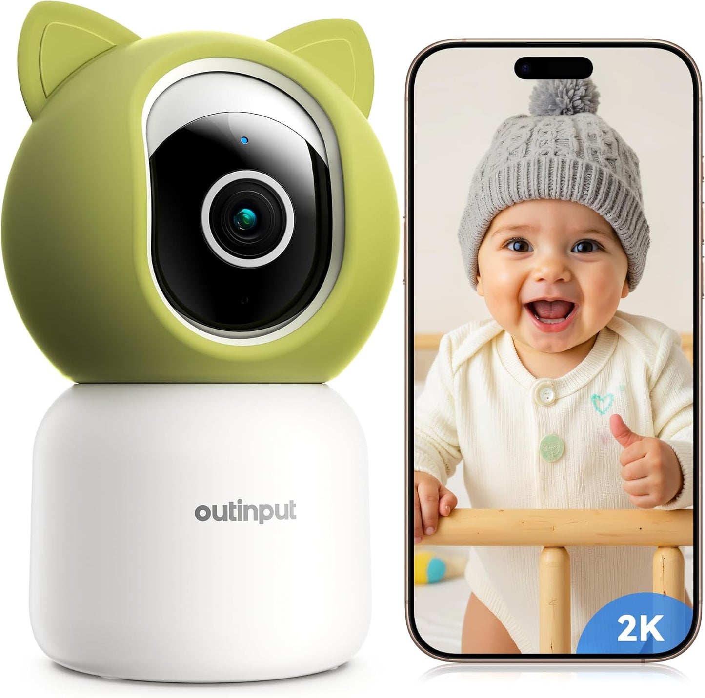2K 4MP UHD Smart WiFi Baby Monitor PTZ Indoor Camera for Home Security, Pet Camera w/Motion Detect Auto Tracking, Real-Time Alerts, 2-Way Audio, Night Vision w/Light, Cloud & Micro SD Card Storage
