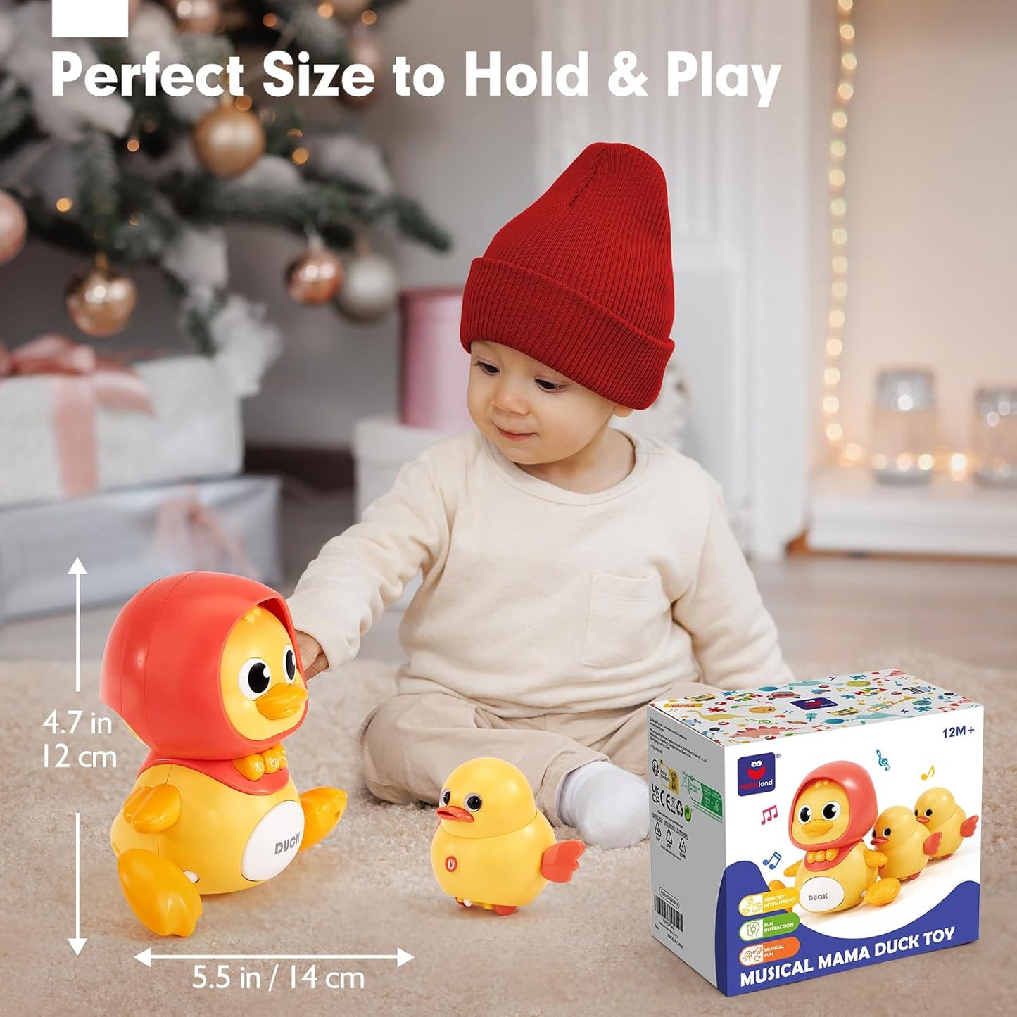hahaland Crawling Baby Toys 6-12 Months - 3 PCS Musical Mother Duck and Ducklings Toy - Tummy Time Toys Moving Developmental 7 8 9 10 Month Old Toy Must Haves - Shower Gifts Dancing Duck for Babies