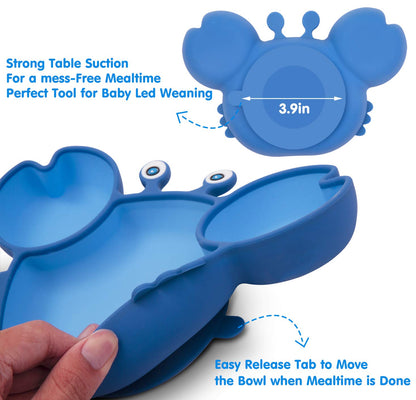 Silicone Suction Plate for Toddlers - Self Feeding Training Divided Plate Dish and Bowl for Baby and Toddler, Fits for Most Highchairs Trays, BPA Free Microwave Dishwasher Safe