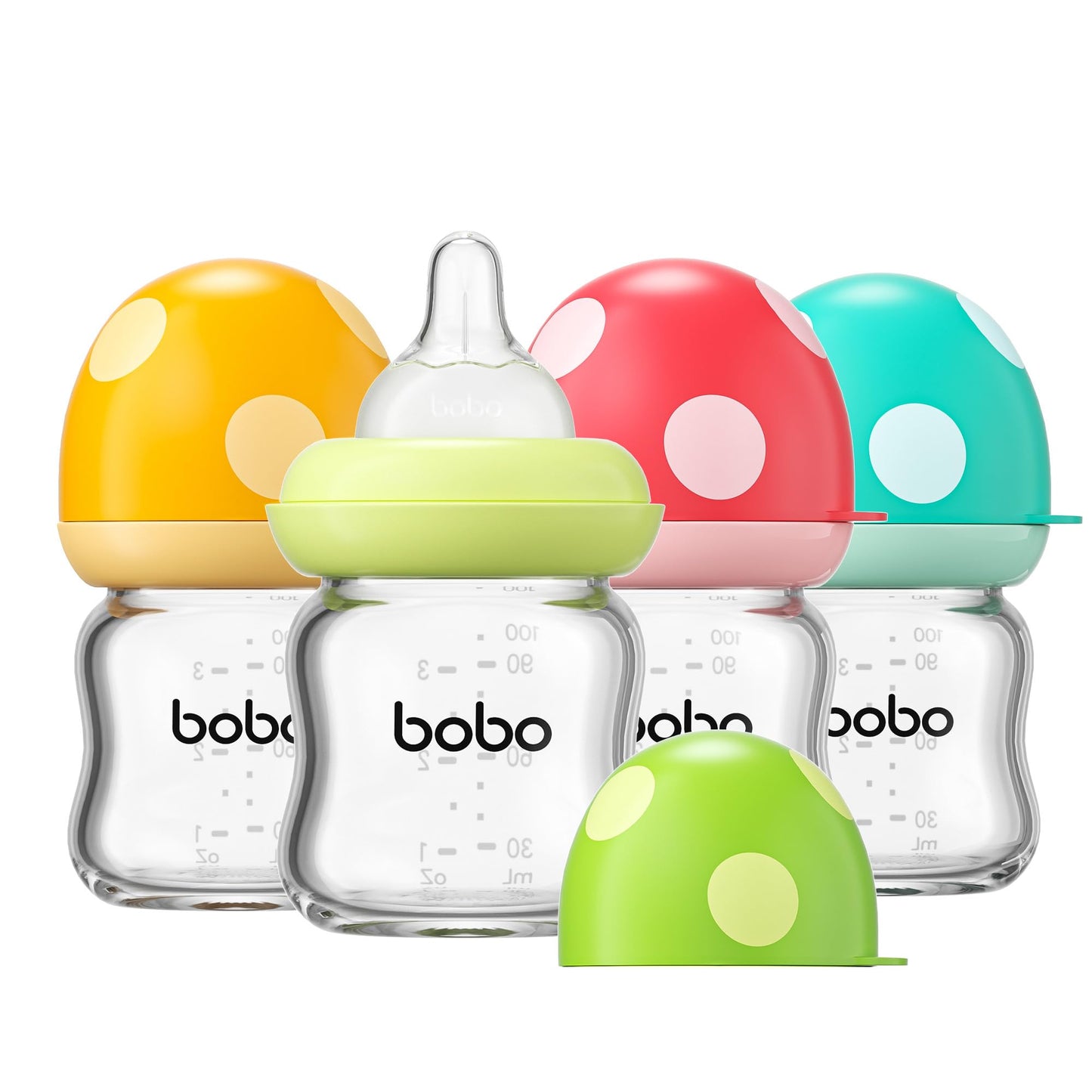 YOHKOH Natural Glass Baby Bottle with Natural Response Nipple, Newborn Anti-Colic Baby Bottles, Wide Neck Mushroom Cap Baby Bottle, Clear (8.8ounce (Pack of 4), Multicolour1)