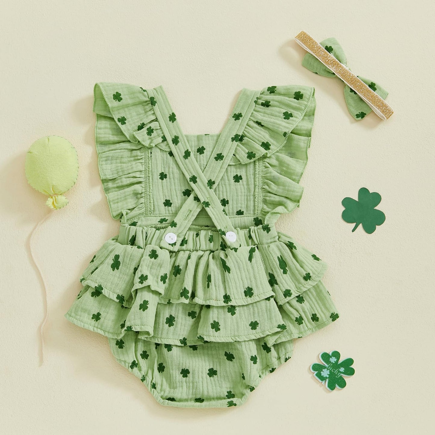 Baby Girls Flutter Sleeve Ruffles Layered Romper Dress Cute Patterns Printed Holiday Outfit with Headband
