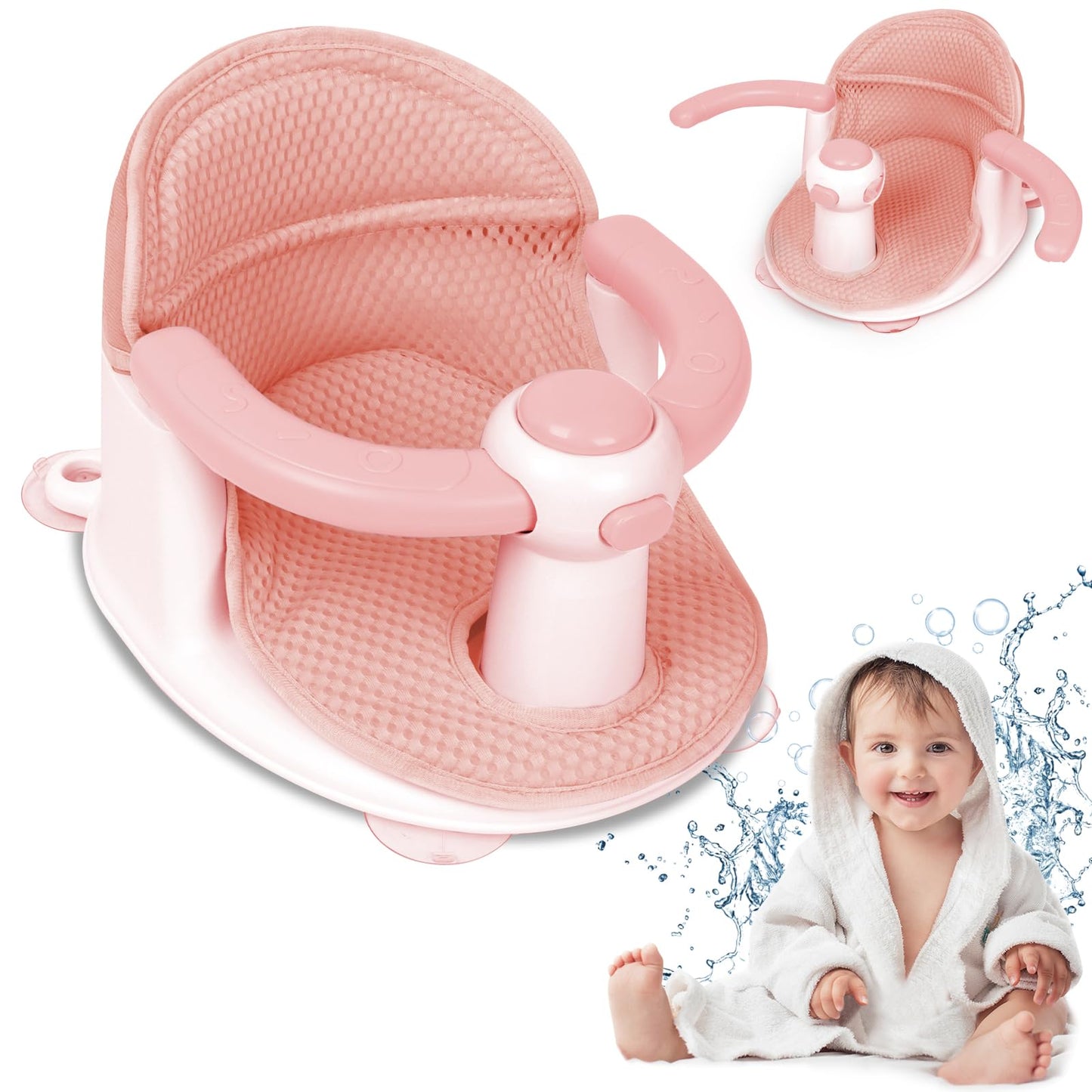 Baby Bath Seat, Infant Bathtub Seats for Babies Sitting Up Aged 6-24 Months, New Baby Bath Tub-Protect Toddlers Skin and Back Support, Soft Non-Slip Cushions Extra Added (Deep Pink)
