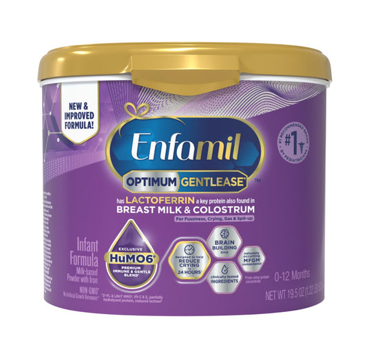 Enfamil Optimum Gentlease Baby Formula, Our Closest Formula to Breast Milk For Fussiness, Crying, Gas & Spit-up, Immune-Supporting Lactoferrin also found in Breast Milk, 19.5 Oz