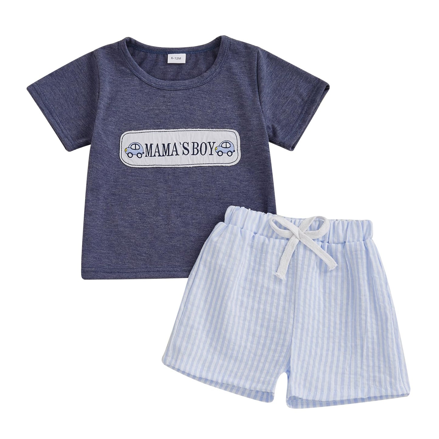 Toddler Baby Boy Summer Outfits Short Sleeve Embroidered T Shirt Tees + Striped/Plaid Shorts Infant Clothes Set